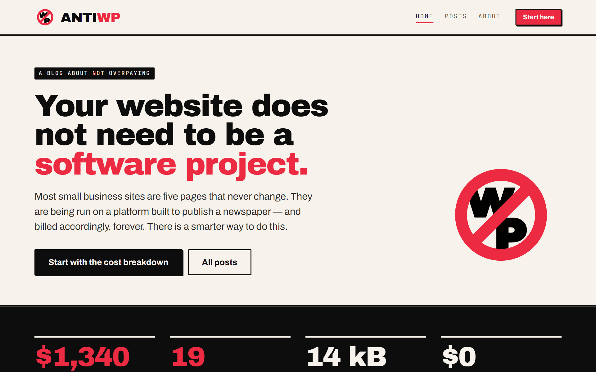 AntiWP — screenshot of the homepage