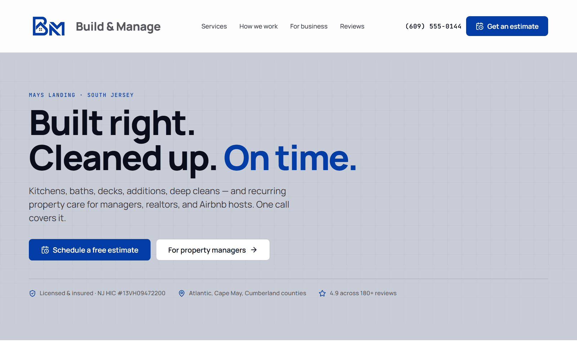 Build & Manage — screenshot of the homepage