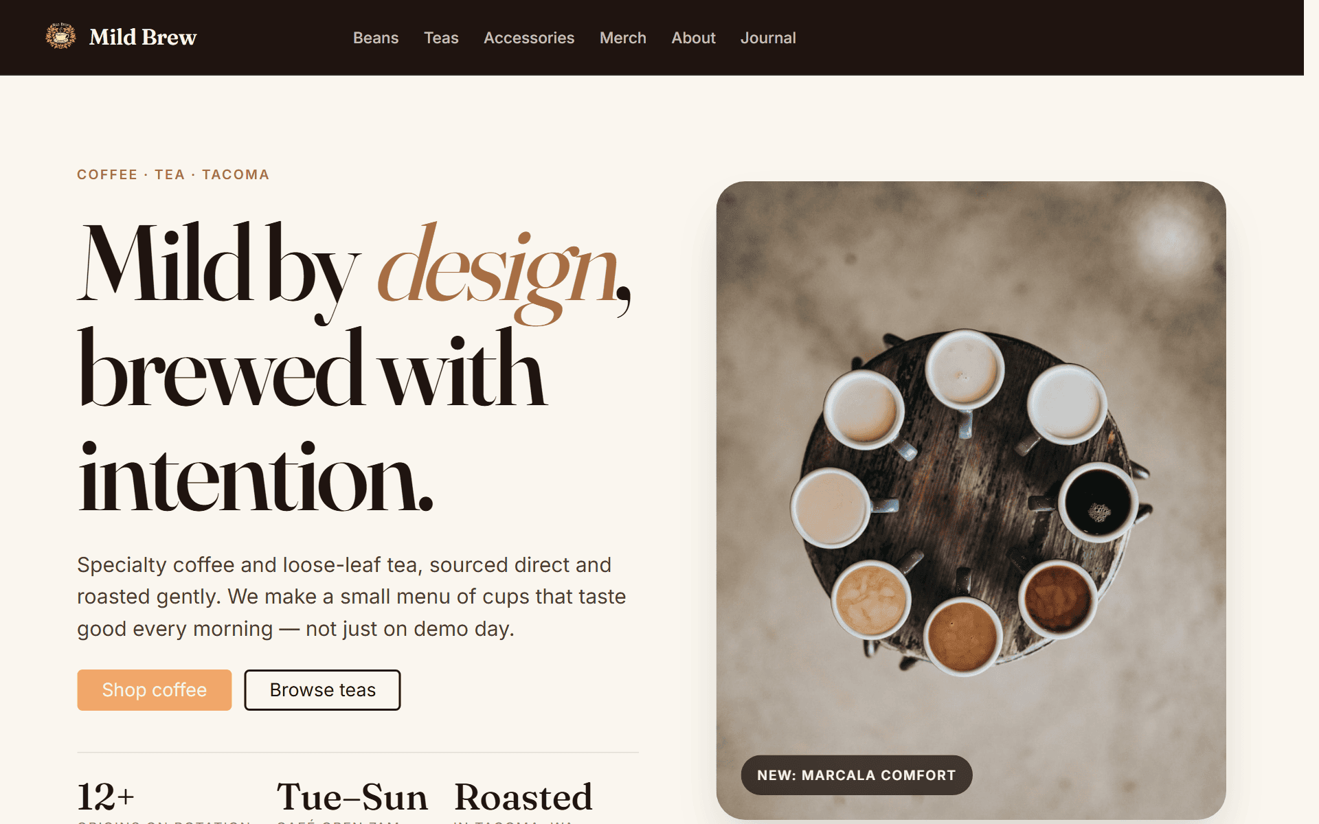 Mild Brew — screenshot of the homepage